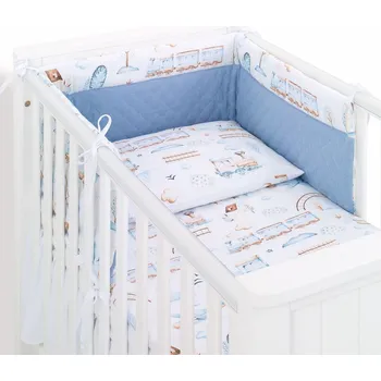Příslušenství pro dětskou postel a kolébku 3-dílná sada Mušelín PIK Vláček Modrá - 60/90X120 CM