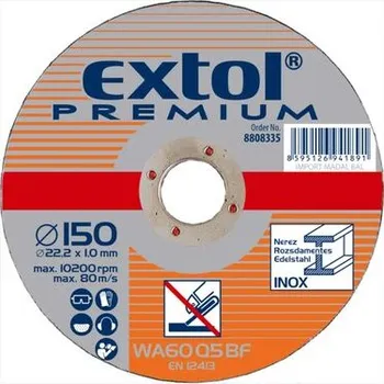 Řezný kotouč Zrušeno! nahrazeno výrobkem 8808100, kotouč řezný na ocel/nerez, 115x1,0x22,2mm EXTOL PREMIUM 8808330