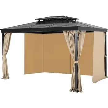 Pergola VEVOR Venkovní závěsy pro altán , 30,5 x 25,7 x 2,1 m, 4dílné boční závěsy pro soukromí se zipy, náhrada za venkovní závěs pro stříšku terasy, pouze závěs, khaki