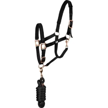 Ohlávka s vodítkem SUPREME Gold black PONY