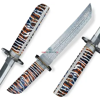 Kuchyňský nůž nůž TANTO Dellinger FEZÁ Braun Randy Feather Damascus Nr.2
