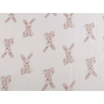 Mušelín / dvojitá gázovina zajíček, barva bunny bílá béžová