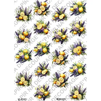 Umělecký papír Rýžový a soft papír na decoupage - Levandule a citron - KB01313 Materiál: Soft, Rozměr: A4