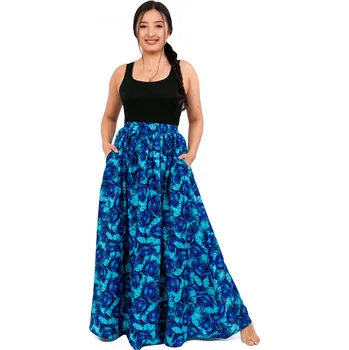 Dámská sukně Himalife Maxi sukně s kapsami Rose - tyrkysová s modrou Velikost: XXL/3XL - Móda pro plnoštíhlé, Oblečení nadměrné velikosti