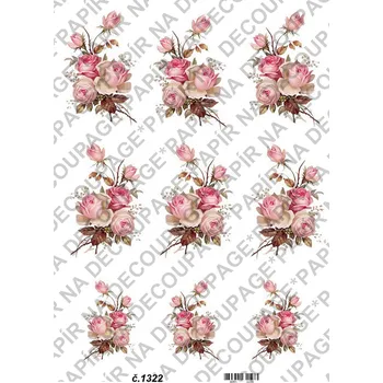 Výtvarný papír Rýžový a soft papír na decoupage - Růže vintage - KB01322 Materiál: Rýžový papír, Rozměr: A4