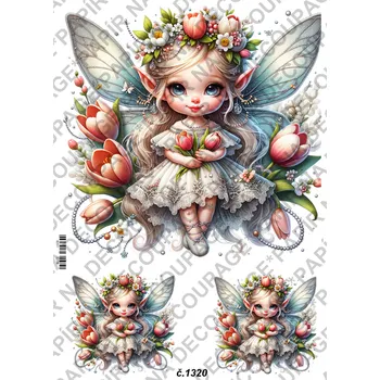 Umělecký papír Rýžový a soft papír na decoupage - Víla květinová - KB01320 Materiál: Soft, Rozměr: A4