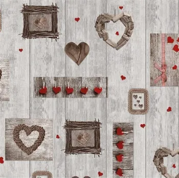 ubrus Ubrus PVC 108B srdíčka na šedých deskách 20 m x 140 cm