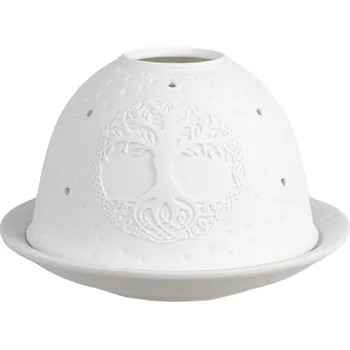 Svícen Bílý porcelánový svícen na čajovou svíčku strom života – 12x8 cm