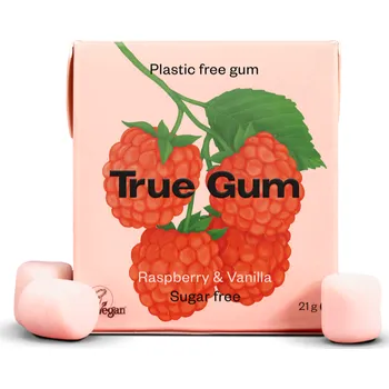 Žvýkačka True gum žvýkačka bez plastů s příchutí maliny a vanilky 21g
