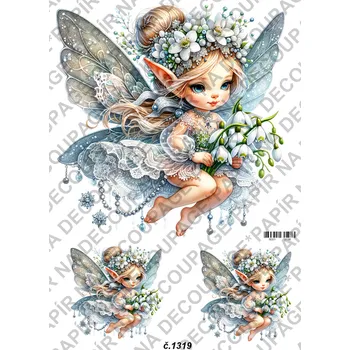 Umělecký papír Rýžový a soft papír na decoupage - Víla květinová - KB01319 Materiál: Soft, Rozměr: A4