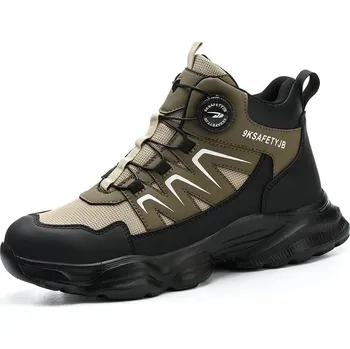 Pánské tenisky bezpečnostní boty – prodyšné pánské tenisky s ocelovou špičkou Barva: Khaki, Velikost: 39