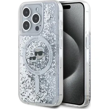 Pouzdro na mobilní telefon Karl Lagerfeld Liquid Glitter Karl and Choupette Heads MagSafe zadní kryt pro iPhone 15 Pro čirý