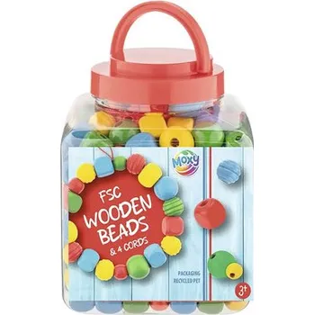 Dřevěná hračka DIY Sada Dřevěné korálky a 4 šňůrky