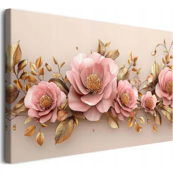 Obraz Elegantní obraz na plátně do ložnice obývacího pokoje Jemná Květina Zlaté listy