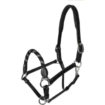 Kožená ohlávka ACAVALLO s provázkovým nánosníkem black COB