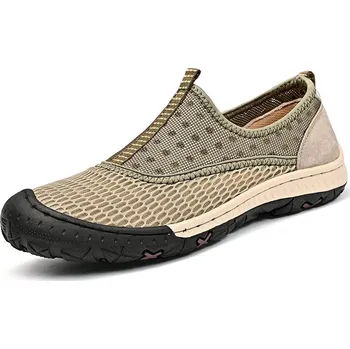 Pánské tenisky slip-on tenisky – prodyšné síťované boty s protiskluzovou podrážkou Barva: Khaki, Velikost: 39
