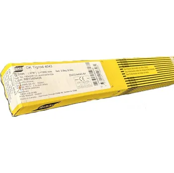 Příslušenství ke svářečce ESAB OK Tigrod 4043 AlSi5 na hliník, Ø 2.0 - 3.2 mm x 1000 mm Balení: 2,00 mm 180420R152 drát TIG hliník i pro pájení plamenem