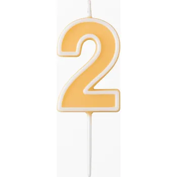 Dortová svíčka Svíčka ČÍSLICE 2 žlutá pastelová - svíčky na dort, narozeninové číslice, 4 cm