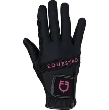 Jezdecké rukavice EQUESTRO Rukavice Multicolor Logo Equestro, pro dospělé, black/fuchsia 9,5
