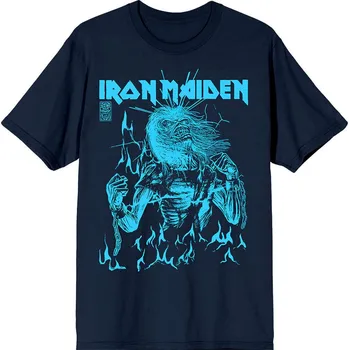 Pánské oblečení Iron Maiden Tričko 50 Life After Death Flames Blue Unisex Navy Blue S