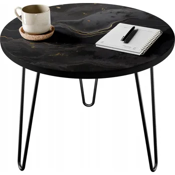 Konferenční stolek Konferenční stolek kulatý 50 cm černá magma potisk obývací pokoj kov loft lavice nohy
