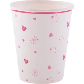 Papírový ubrousek Paper Design Kelímek papírový 250ml 8ks Růžová srdíčka "Pink He