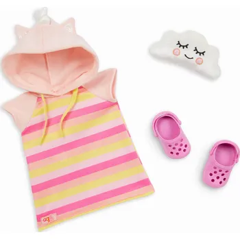 Doplněk pro panenku Pyžamo pro panenky 46 cm s kapucí pončo Jednorožec žabky polštář Our Generat