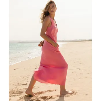 Dámské šaty Magic Linen Maxi lněné šaty bez rukávů BOVA ve flamingo barvě Velikost: XL