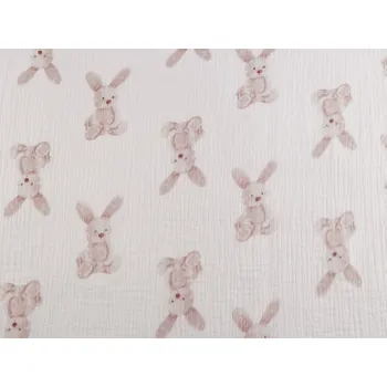 Mušelín / dvojitá gázovina zajíček METRÁŽ - bunny bílá béžová