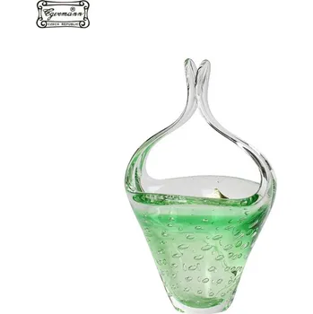 Odpadkový koš Egermann, Nový Bor Hutní koš 23 cm křišťál+zelená s bublinkami