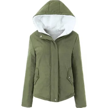 Dámská zimní prošívaná bunda s kapucí a kožíškem Barva: Vojenská zelená, Velikost: M