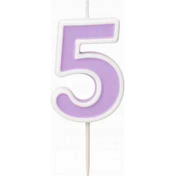Dortová svíčka Svíčka ČÍSLICE 5 fialová pastelová - svíčky dort narozeninové číslice 4 cm