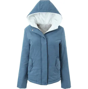Dámská zimní prošívaná bunda s kapucí a kožíškem Barva: modrá, Velikost: 3XL