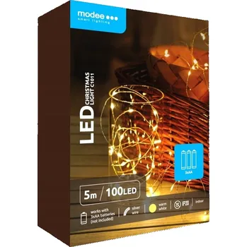 Vánoční dekorace Modee Lighting LED vánoční řetěz 100 LED 5m 3xAA teplá bílá