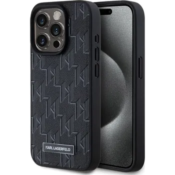Pouzdro na mobilní telefon Karl Lagerfeld PU Leather Monogram Metal Logo Magsafe Zadní Kryt pro iPhone 15 Pro Max Black 57983120022
