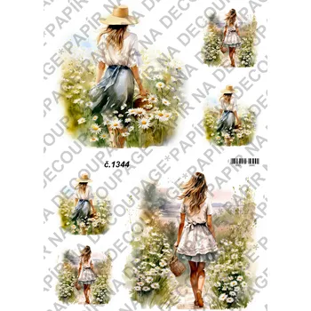 Umělecký papír Rýžový a soft papír na decoupage - Žena v kopretinách - KB01344 Materiál: Soft, Rozměr: A4