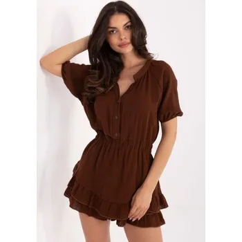 Dámský overall Mušelínový overal s krátkými rukávy tmavě hnědý
