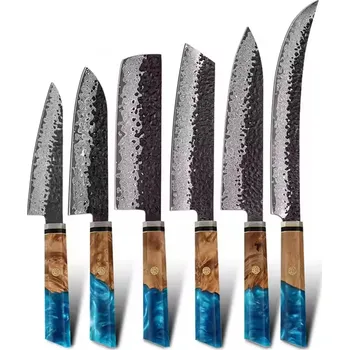 Sada damaškových kuchyňských nožů 6ks Hnědá