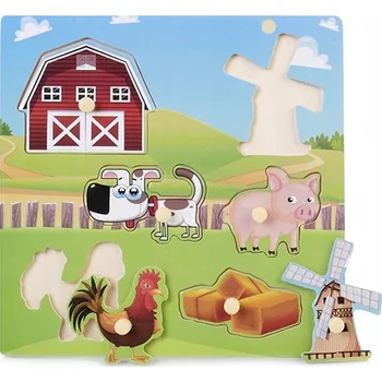 Dřevěná hračka DŘEVĚNÉ PUZZLE FARMA VZDĚLÁVACÍ HRA UČENÍ