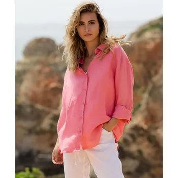 Dámská halenka Magic Linen Lněná košile s dlouhým rukávem CORSICA v barvě flamingo Velikost: M