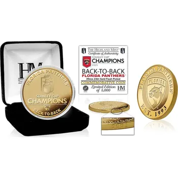 Sběratelský sportovní předmět Fanatics Pozlacená mince Florida Panthers NHL 2025 Stanley Cup Champions Gold Coin