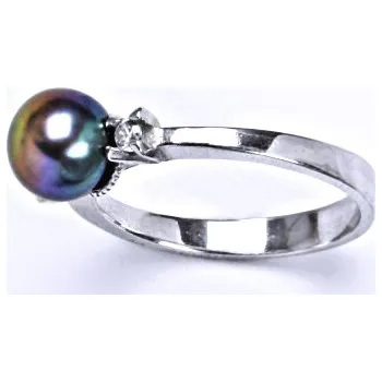 Prsten Zlatý prsten, přírodní perla černá (do fialova), bílé i žluté zlato - T 1207
