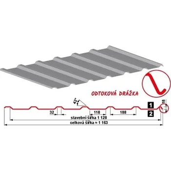 plechová krytina SATJAM SAT18 NP 0,50 mm 188/1128 1 ks 2,4 m2 RAL 3009 Tmavě červená