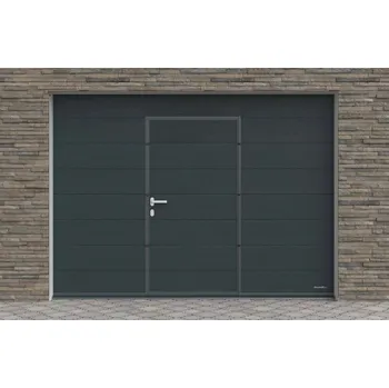 Garážová vrata DoorHan Sekční garážová vrata s dveřmi, barva antracit RAL 7016, Woodgrain, Středová drážka Šířka stavebního otvoru&nbsp;(mm): 2250, Výška stavebního otvoru&nbsp;(mm): 2470