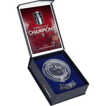 Puk Fanatics Skleněný puk Florida Panthers NHL 2025 Stanley Cup Champions Crystal Puck - Filled with Ice From the 2025 Stanley Cup Final