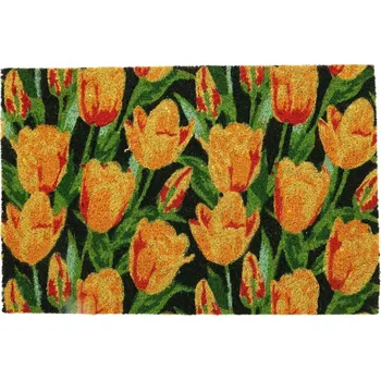 Rohožka Kokosová rohožka Orange tulips, 40,5 x 61 cm, oranžová