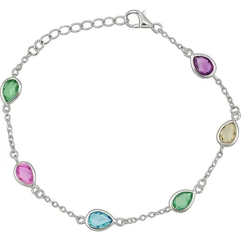 Náramek ORO Silver Něžný náramek s kapkami barevných krystalů - stříbrný šperk pro každý den