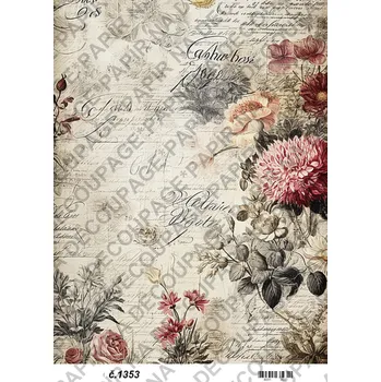 Výtvarný papír Rýžový a soft papír na decoupage - Vintage květinová - KB01353 Materiál: Rýžový papír, Rozměr: A4