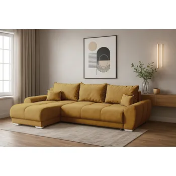 Sedací souprava Rohová rozkládací sedačka EDGAR - žlutá