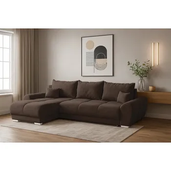 Sedací souprava Rohová rozkládací sedačka EDGAR - hnědá